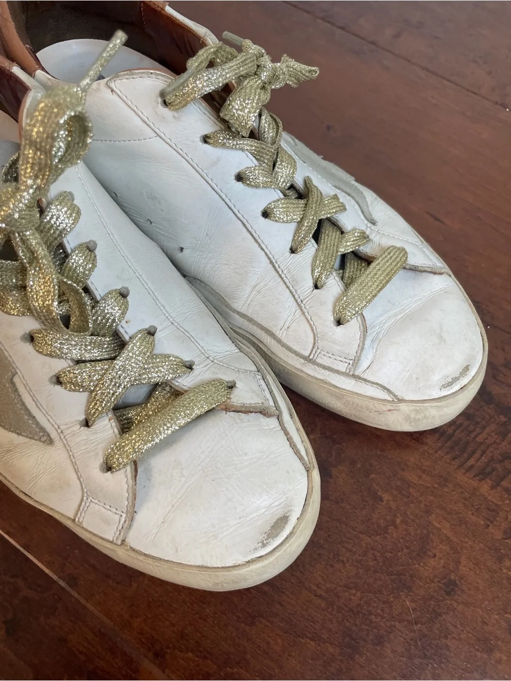 Golden Goose White & Tan Superstar Sneakers with Gold Star Size 40 (9.5 or 10) - Picture 8 of 8